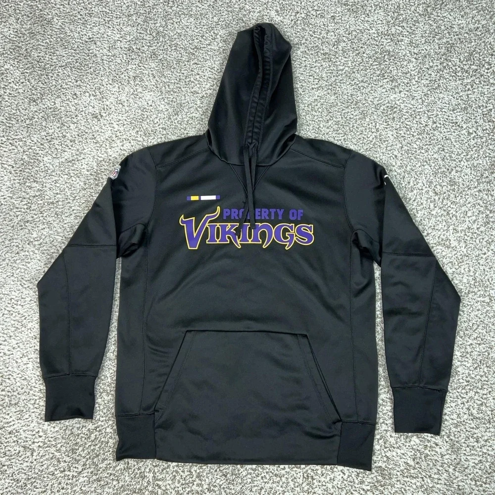 Minnesota Vikings Hoodie Mens Medium Black NFL Football Nike Dri Fit Sweatshirt